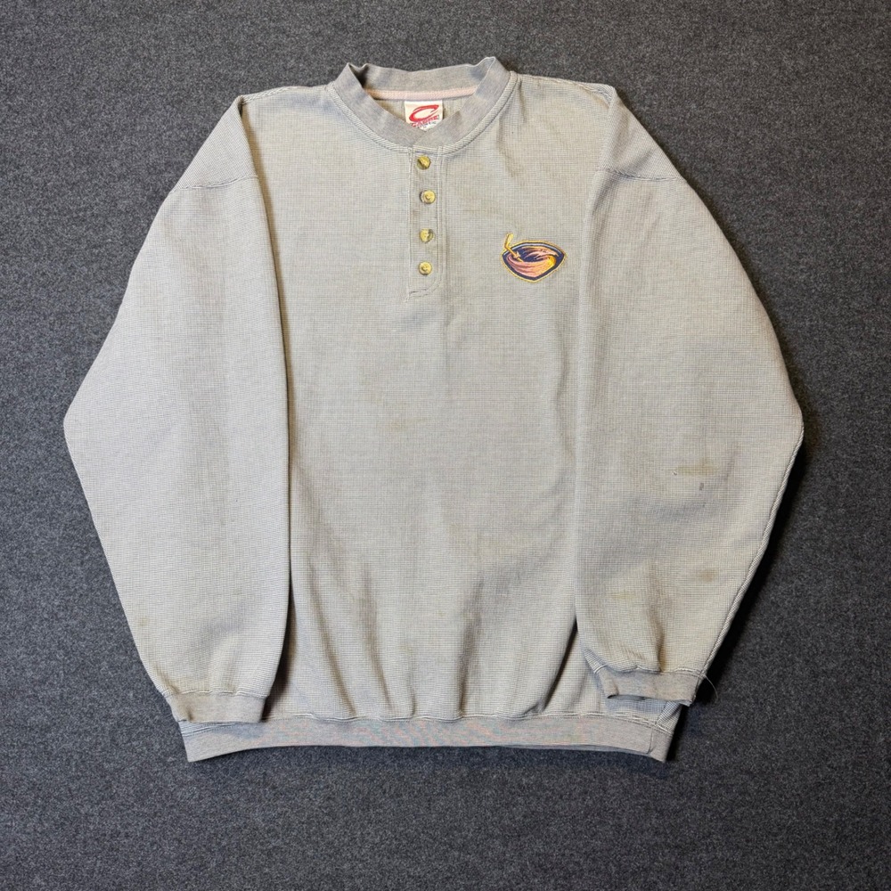 Vintage Atlanta Thrashers Sweatshirt Mens M Gray Henley Waffle Knit NHL